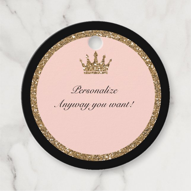Pink Gold Glitzer & Black Sweet 16 Princess Crown Geschenkanhänger (Vorderseite)