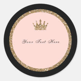 Pink Gold Glitzer & Black Sweet 16 Princess Crown Runder Aufkleber