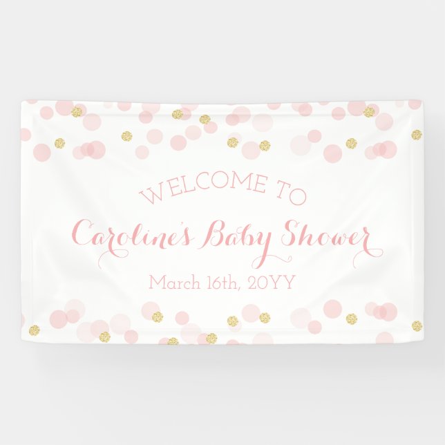 Pink Gold Glitzer Confetti Baby Girl Dusche Banner (Horizontal)