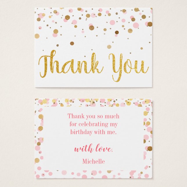 Pink Gold Glitzer Confetti Geburtstag Vielen Dank (Vorne & Hinten)