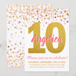 Pink Gold Glitzer Confetti Girl 10. Geburtstag Einladung