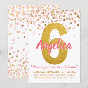 Pink Gold Glitzer Confetti Girl Einladung