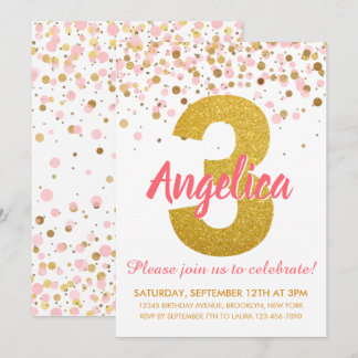 Pink Gold Glitzer Confetti Girl Einladung