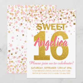 Pink Gold Glitzer Confetti Girl Sweet 16 Geburtsta Einladung