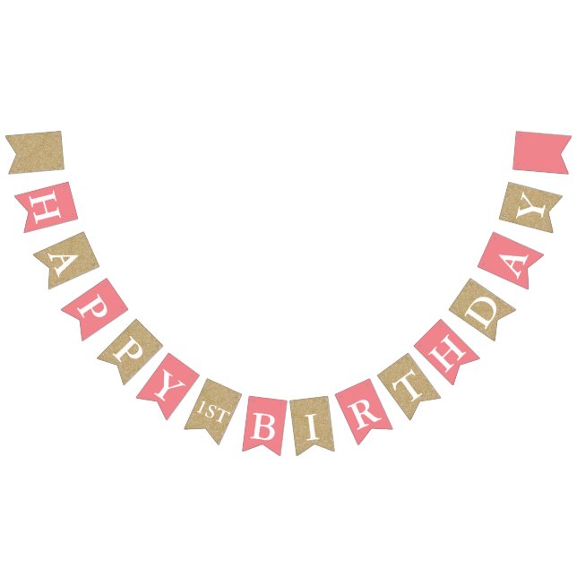 Pink & Gold Glitzer Erster Geburtstag Wimpelkette (Alle)