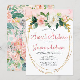 Pink Gold Glitzer Floral 16 . Geburtstag Geburtsta Einladung