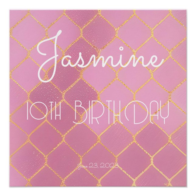 Pink Gold Glitzer Girl's Birthday Poster (Vorderseite)