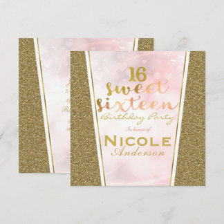 Pink Gold Glitzer Glam Sweet 16 Geburtstagsparty Einladung