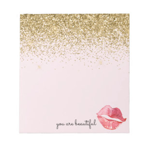 Pink Gold Glitzer Glam Watercolor Kiss Notizblock