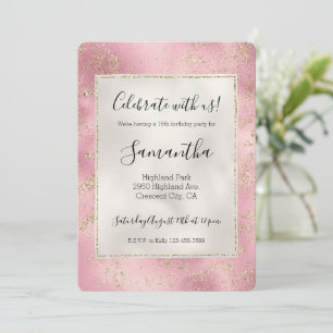 Pink Gold Glitzer Glitz Pearl White Einladung