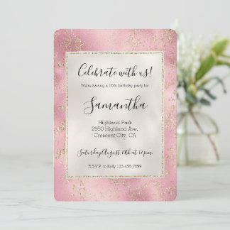 Pink Gold Glitzer Glitz Pearl White Einladung