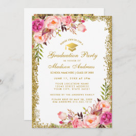 Pink Gold Glitzer Grad Party Einladung - Foto Zurü