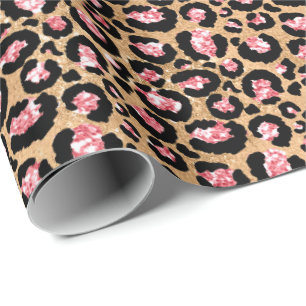 Pink Gold Glitzer Leopard Animal Print Geschenkpapier
