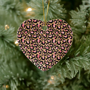 Pink Gold Glitzer Leopard Animal Print Keramik Ornament