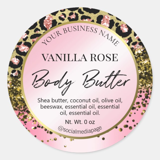 Pink Gold Glitzer Leopard Druck Body Butter Labels Runder Aufkleber (Vorderseite)