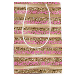 Pink Gold Glitzer Leopard Druckstreifen Mittlere Geschenktüte