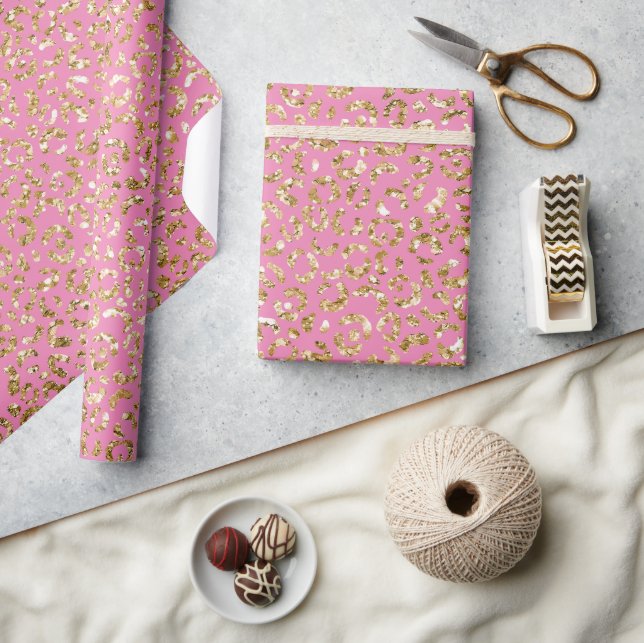 Pink Gold Glitzer Leopard Print Geschenkpapier (Kunsthandwerk)