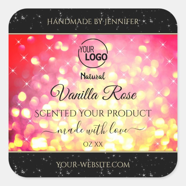 Pink Gold Glitzer Logo-Produktverpackungsschild hi Quadratischer Aufkleber (Vorderseite)