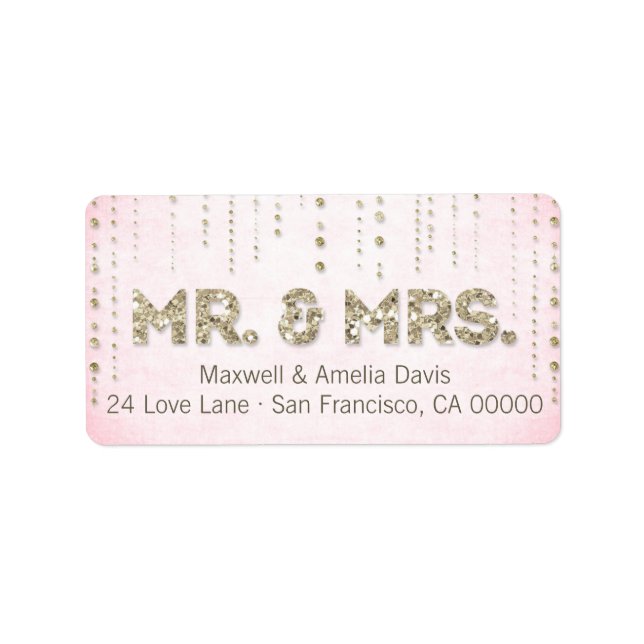 Pink & Gold Glitzer Look Mr. & Mrs Labels Adressaufkleber (Vorne)