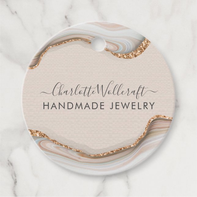 Pink Gold Glitzer Marble Agate Handmade Juwelier C Geschenkanhänger (Vorderseite)