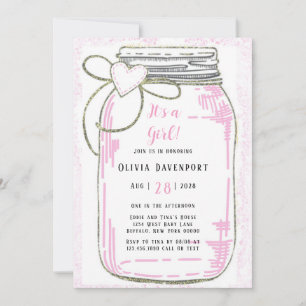 Pink Gold Glitzer Mason Jar Girl Babydusche Invit Einladung