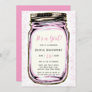 Pink Gold Glitzer Mason Jar Girl Kinderdusche Einladung