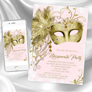 Pink Gold Glitzer Masquerade Party Einladung