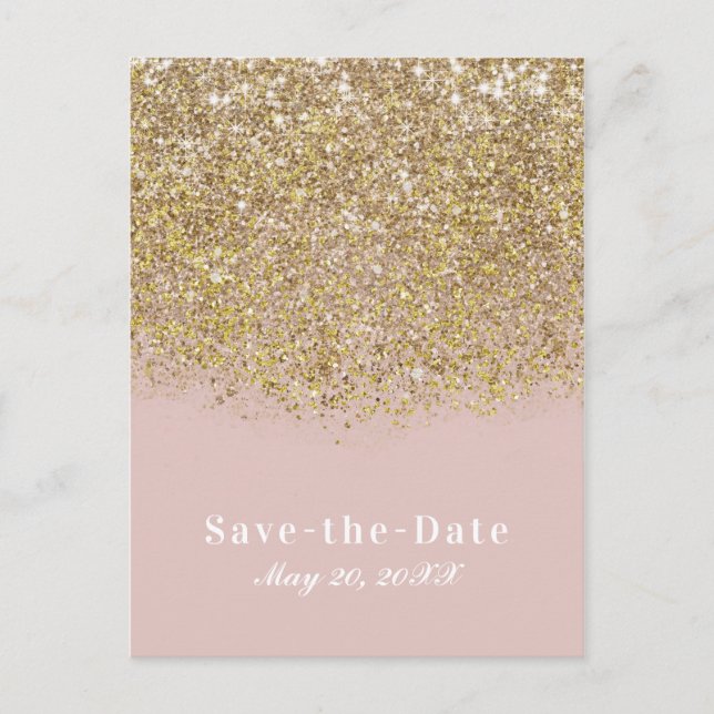 Pink & Gold Glitzer Modernes Glam Save the Date Ankündigungspostkarte (Vorderseite)