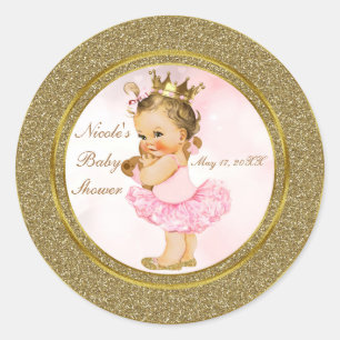 Pink Gold Glitzer Princess Vintag Baby Girl Gefall Runder Aufkleber