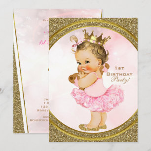 Pink Gold Glitzer Princess Vintag Baby Girl Party Einladung