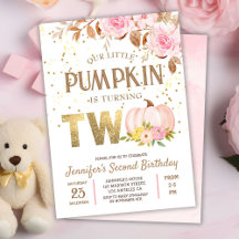 Pink Gold Glitzer Pumpkin Floral Girl 2. Geburtsta