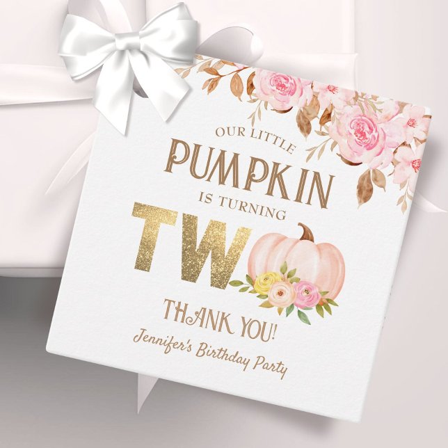 Pink Gold Glitzer Pumpkin Floral Girl 2. Geburtsta Geschenkanhänger (Von Creator hochgeladen)