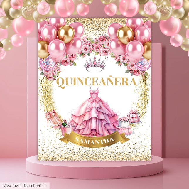Pink Gold Glitzer Quinceañera Party Wandtapestes Wandteppich (Pink Gold Glitter Quinceañera Party Wall Tapestry

)