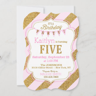 Pink Gold Glitzer Sparkle 5. Geburtstag Einladung