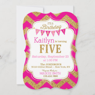 Pink Gold Glitzer Sparkle 5. Geburtstag Einladung
