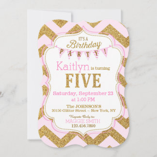 Pink Gold Glitzer Sparkle 5. Geburtstag Einladung
