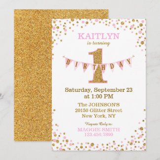 Pink Gold Glitzer Sparkle Einladung zum Geburtstag