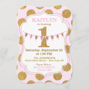 Pink Gold Glitzer Sparkle Erstgeburtstag Einladung