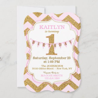 Pink Gold Glitzer Sparkle Erstgeburtstag Einladung