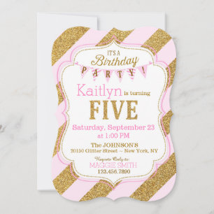 Pink Gold Glitzer Sparkle Fünfter Geburtstag Einla Einladung