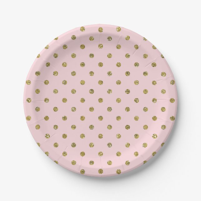 Pink & Gold Glitzer Sparkle Polka Docht Chic Party Pappteller (Vorderseite)