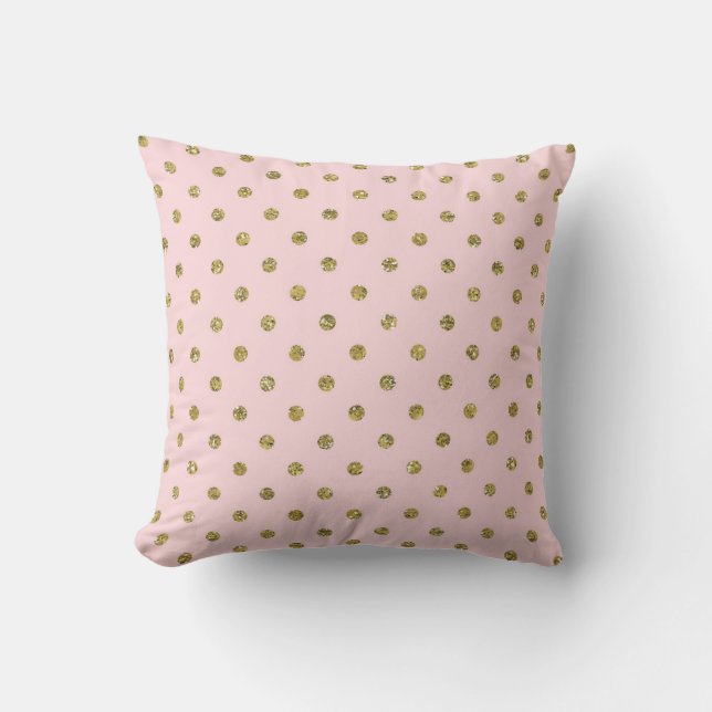 Pink & Gold Glitzer Sparkle Polka Dots Minimal Kissen (Vorderseite)
