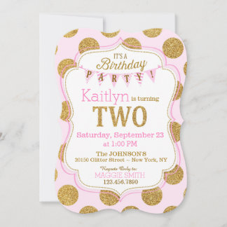 Pink Gold Glitzer Sparkle Zum zweiten Geburtstag e Einladung