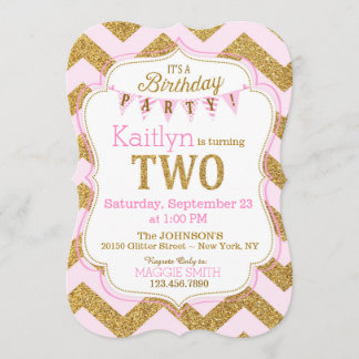 Pink Gold Glitzer Sparkle Zum zweiten Geburtstag e Einladung