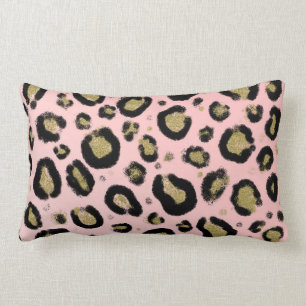 Pink Gold Glitzer und Black Leopard Cheetah Print Lendenkissen