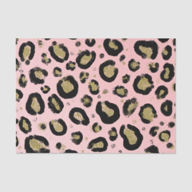 Pink Gold Glitzer und Black Leopard Cheetah Print Seidenpapier (Vorderseite)