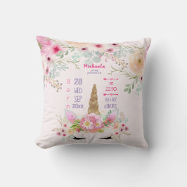 Pink Gold Glitzer Unicorn Face Girls Baby Stats Kissen