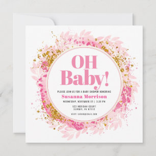 Pink Gold Glitzer Watercolor Baby Girl Dusche Invi Einladung