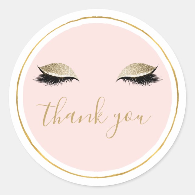Pink Gold Glitzy Black Eyelashes Danke Runder Aufkleber (Vorderseite)