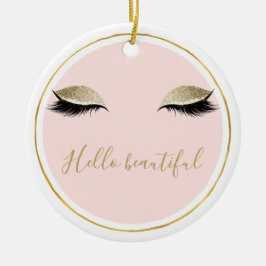 Pink Gold Glitzy Black Eyelashes Keramik Ornament